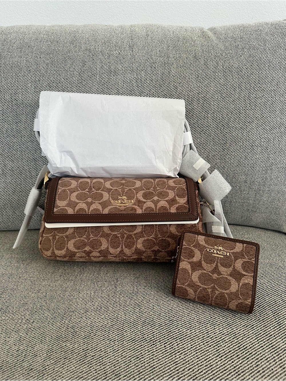 NWT Coach Etta Shoulder Bag & Snap Wallet Bundle Signature Chenille
